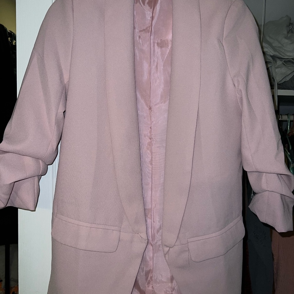 Quarter Sleeve Sleeve Pink Blazer